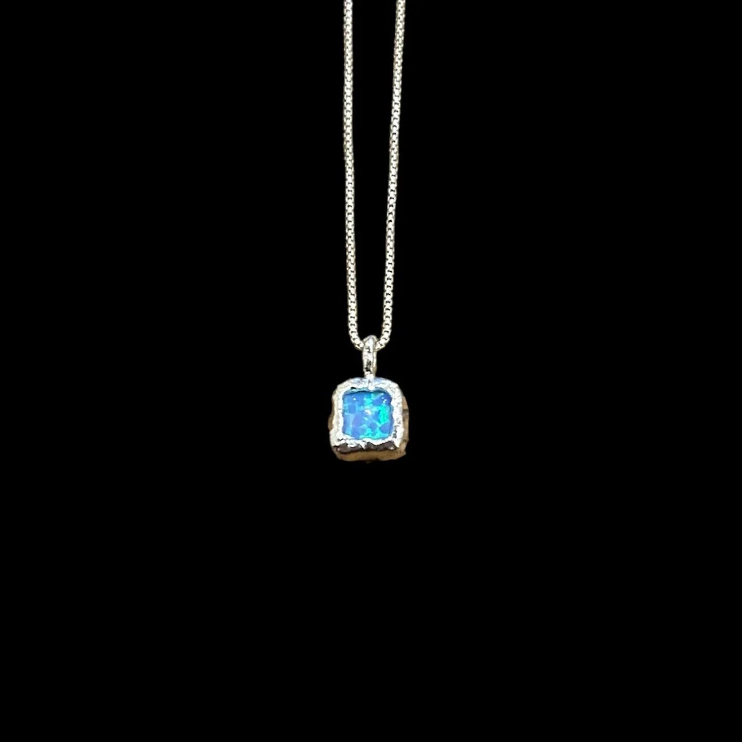 Ladies necklaces French elegance necklaces-Sterling Silver Square Opalite Pendant Necklace