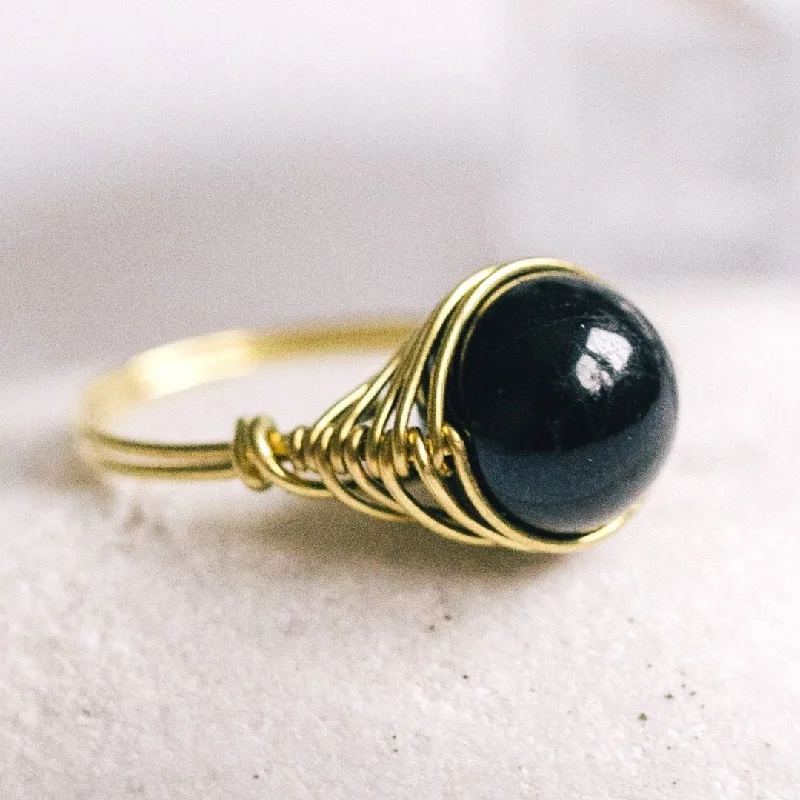 Ladies rings minimalist art styles-Natural Black Tourmaline Gemstone Ring