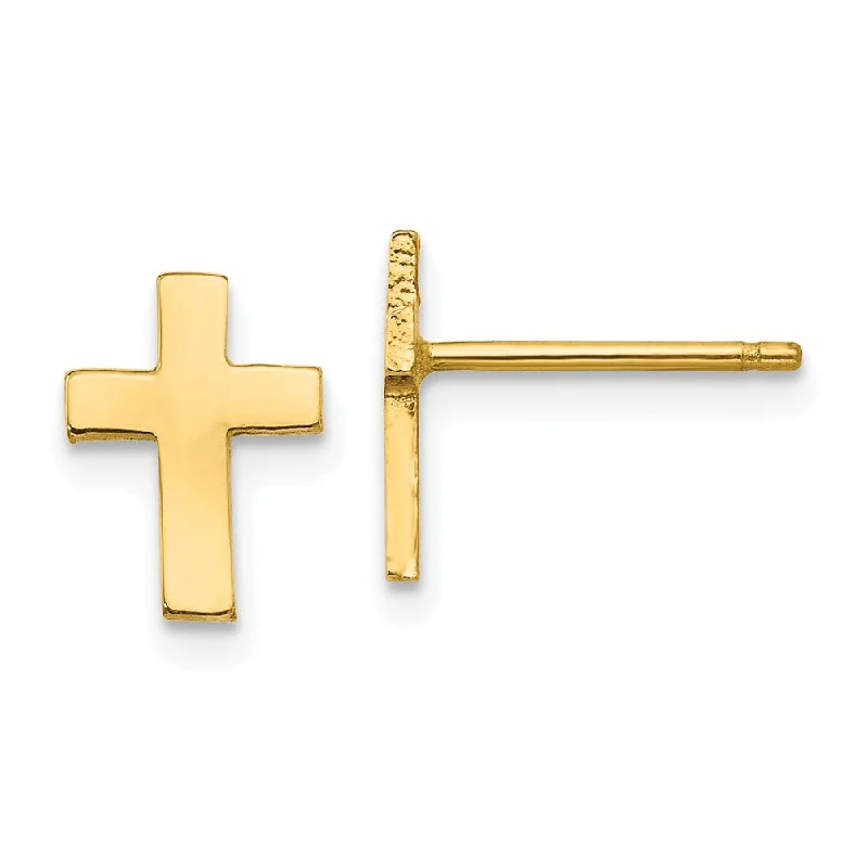 Ladies earrings viral fashion picks-9mm Polished Cross Post Earrings in 14k Yellow Gold