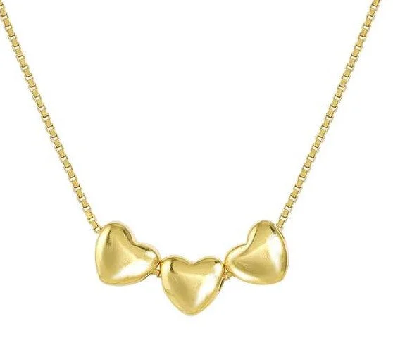 Ladies necklaces tri-color styles-Nomination Gold Vermeil Cubic Zirconia 3 Heart Necklace