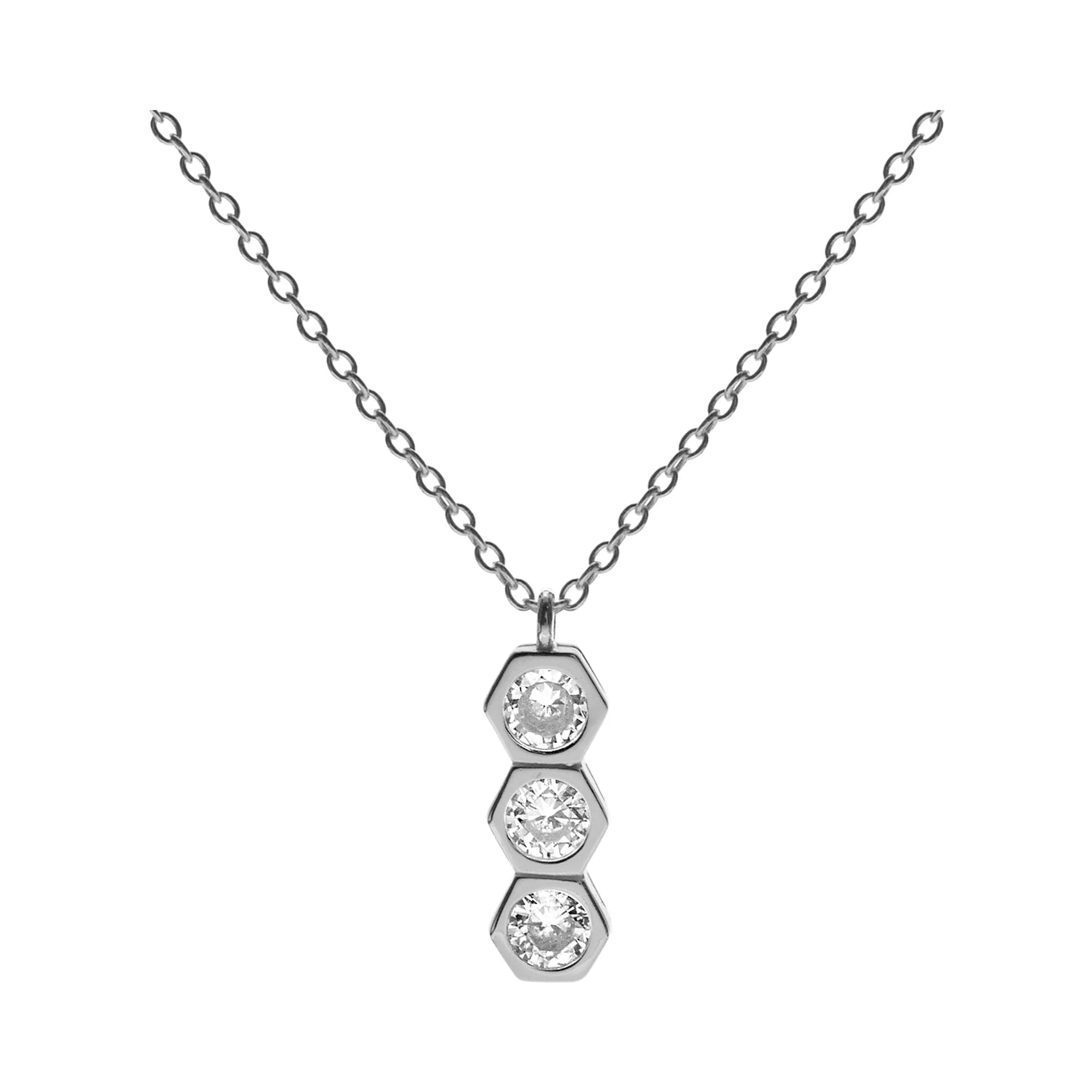 Ladies necklaces sharp edge styles-Sterling Silver Cubic Zirconia Triple Hexagon Necklace