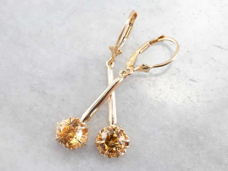 Ladies earrings mixed metal finishes-Yellow Zircon Gold Drop Earrings