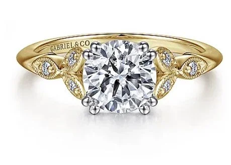 Ladies engagement rings rose-cut diamonds-Celia - 14K White-Yellow Gold Round Diamond Engagement Ring (setting only)