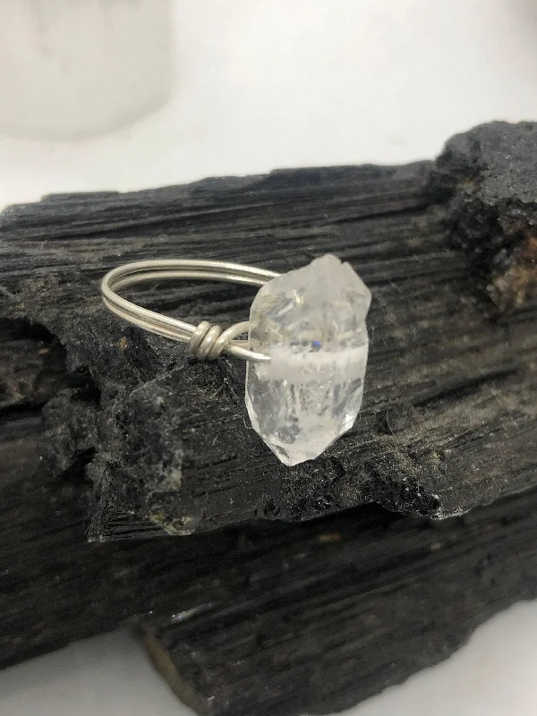 Ladies rings salt-and-pepper styles-Herkimer Diamond on Sterling Silver Handmade bead ring by Infinite Treasures,LLC