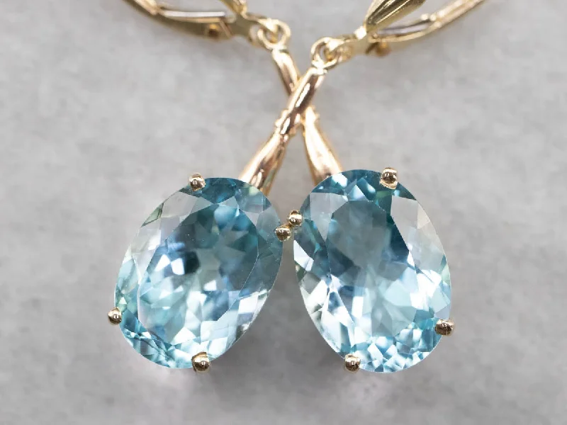 Ladies earrings antique style designs-Gold Blue Topaz Drop Earrings