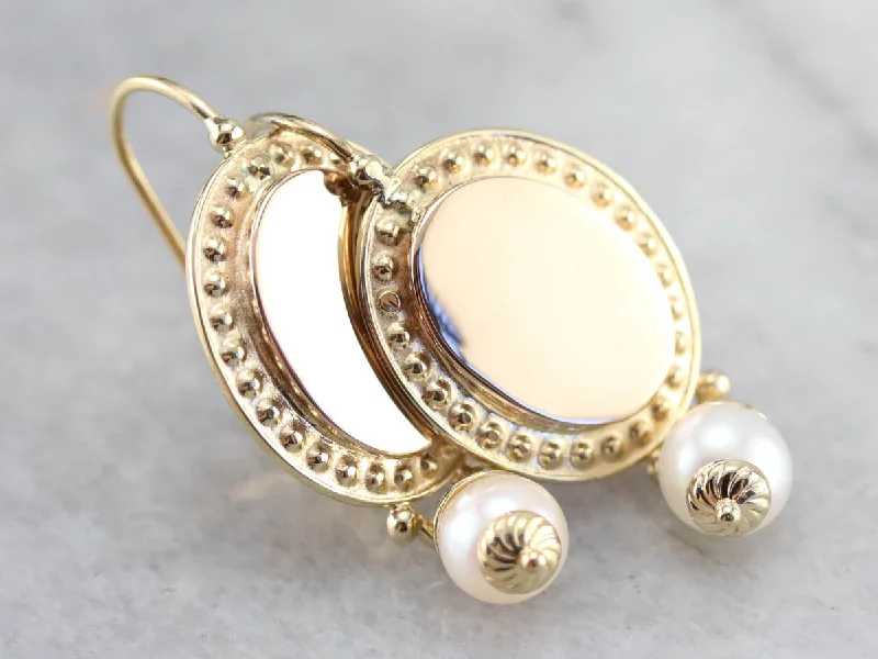 Ladies earrings generational gift picks-Vintage Yellow Gold and Pearl Drop Earrings