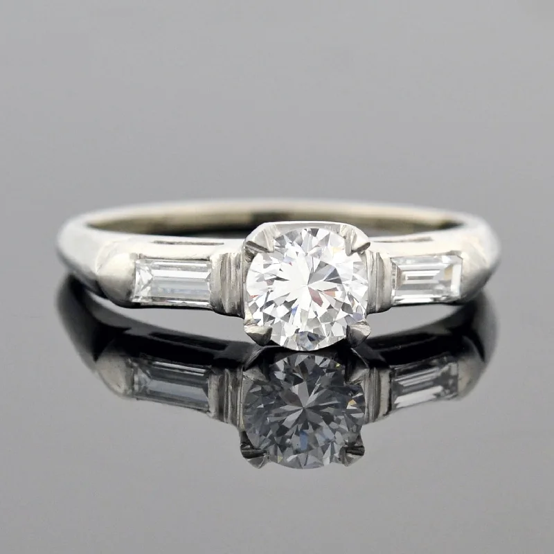 Ladies engagement rings elegant diamond cuts-Retro Platinum Diamond Engagement Ring 0.52ct