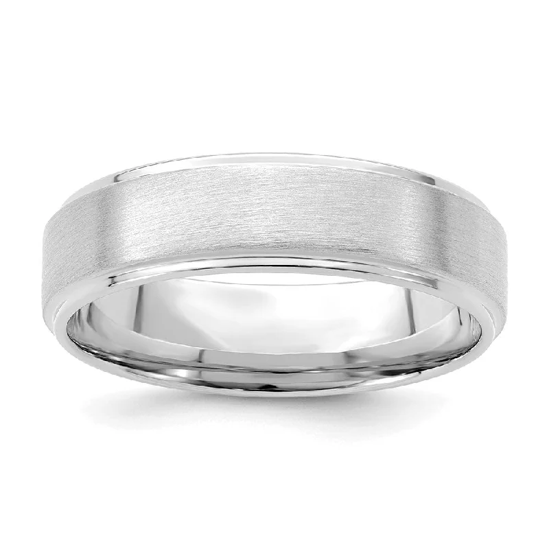 Ladies rings Christmas gift designs-6mm 14K White Gold Brushed Step Edge Comfort Fit Band