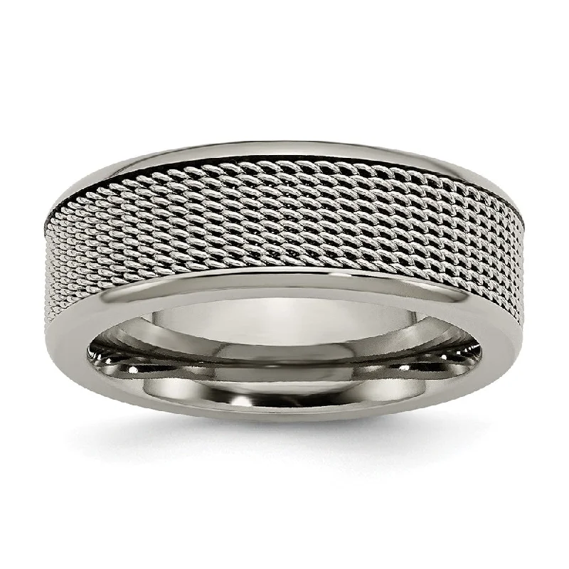 Ladies rings art deco elegance-8mm Titanium and Stainless Steel Polished Mesh Band