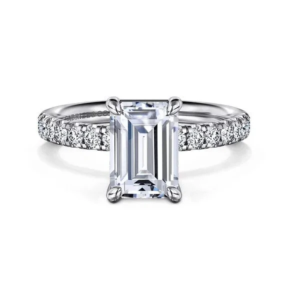 Ladies engagement rings African halo designs-Winslow - 14K White Gold Emerald Cut Diamond Engagement Ring (Setting Only)