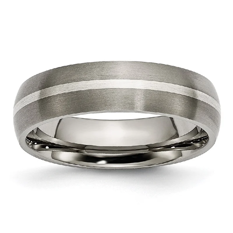 Ladies rings creative artistic styles-6mm Titanium & Sterling Silver Inlay Brushed Domed Band