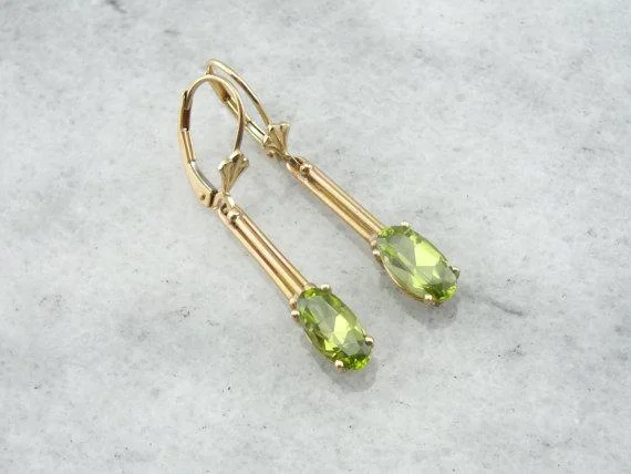 Ladies earrings signature piece designs-Peridot Drop Earrings in Antique Mountings