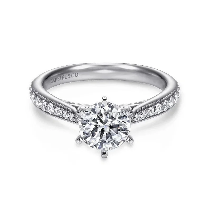 Ladies engagement rings timeless halo rings-14K White Gold Round Diamond Engagement Ring