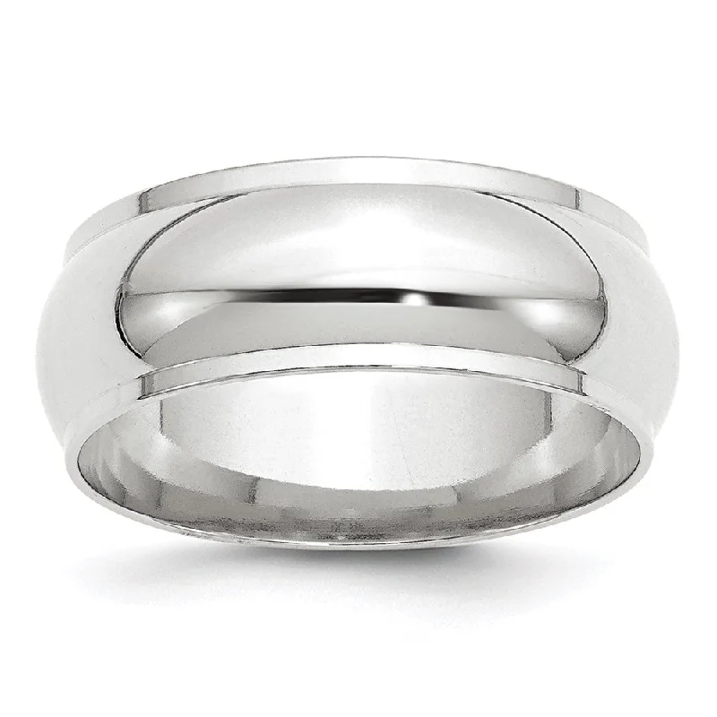 Ladies rings comfort curve styles-8mm 14K Yellow or White Gold Half Round Ridged Edge Standard Fit Band