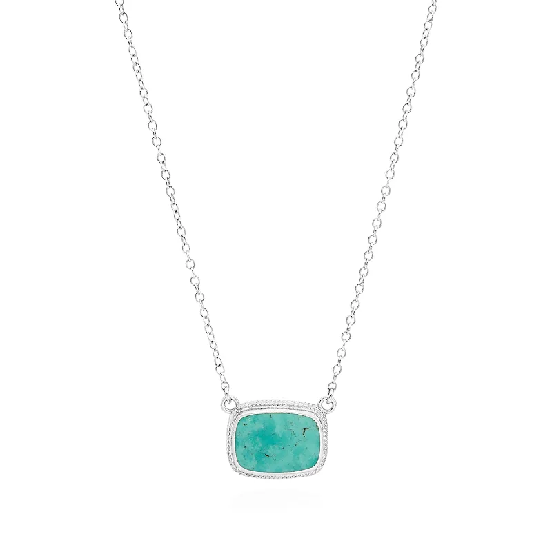 Ladies necklaces channel set necklaces-Anna Beck Silver Medium Turquoise Cushion Pendant Necklace