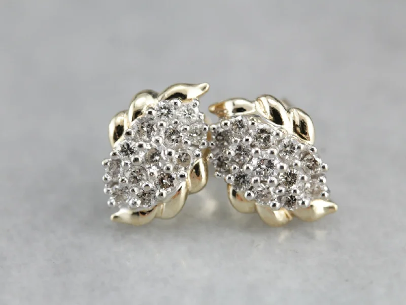 Ladies earrings oversized bold earrings-Vintage Diamond Cluster Stud Earrings