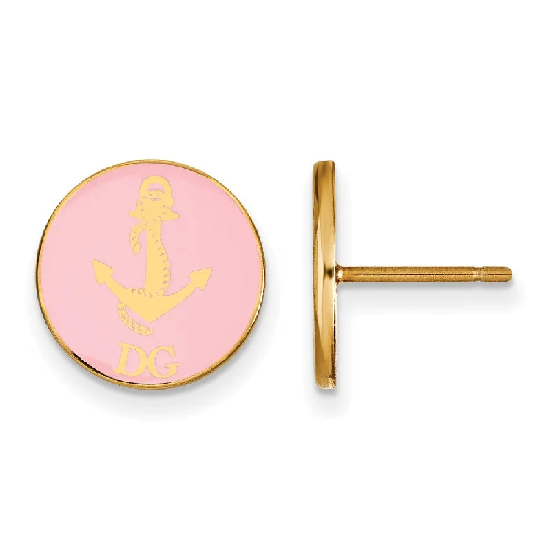 Ladies earrings pastel tone styles-14K Plated Silver Delta Gamma Pink Enamel Anchor Post Earrings