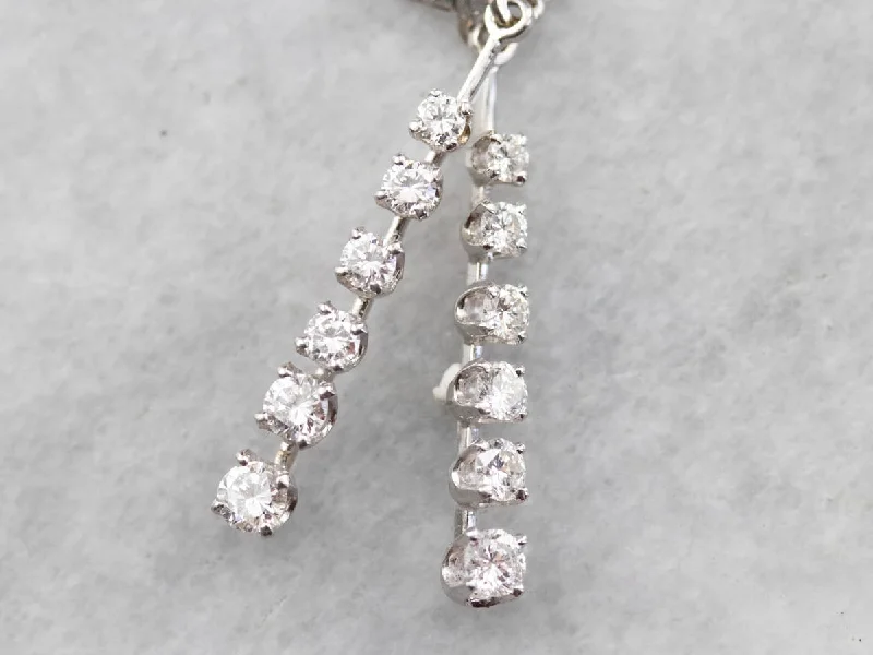 Ladies earrings prong set designs-Graduated Diamond Drop Earrings