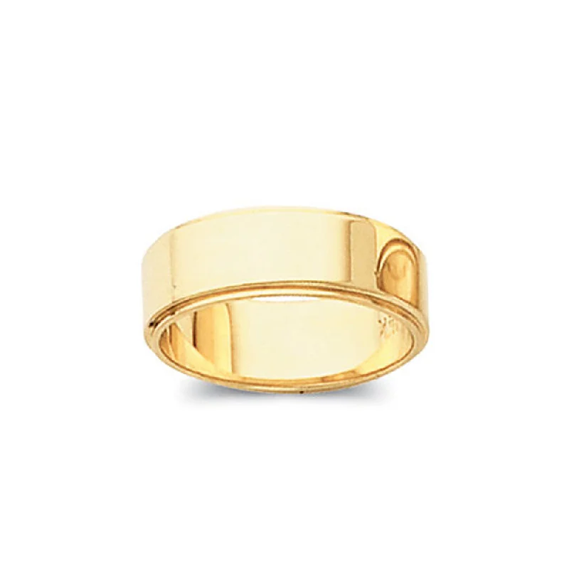 Ladies rings tapered band rings-5mm Flat Ridged Edge Wedding Band in 14k Yellow Gold