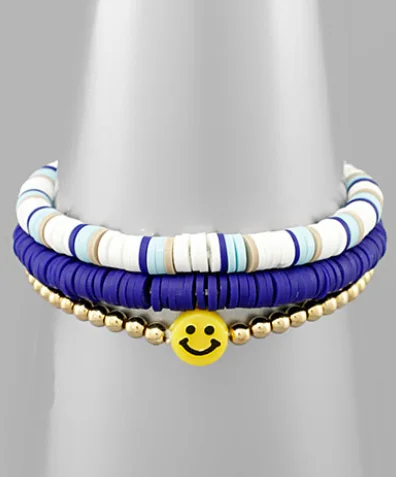 Ladies bracelets budget-friendly finds-Ladies bracelets budget-friendly finds-Rubber & Smile Metal Beads Bracelet - Navy