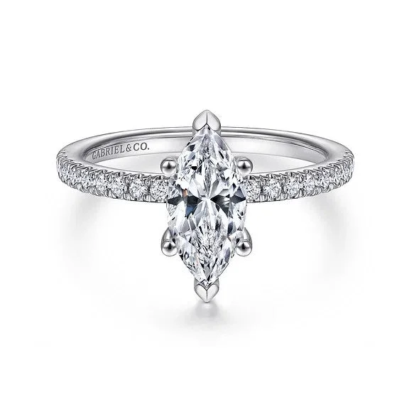 Ladies engagement rings large solitaires-Ulani - 14K White Gold Marquise Diamond Engagement Ring (Setting Only)