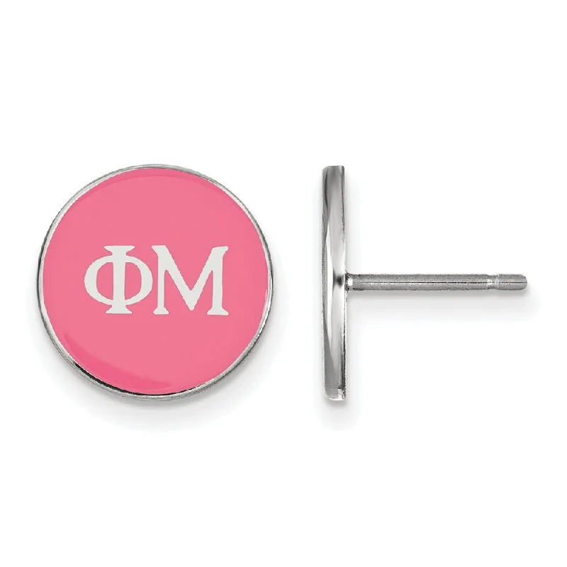 Ladies earrings romantic floral styles-Sterling Silver Phi Mu Pink Enamel Disc Post Earrings