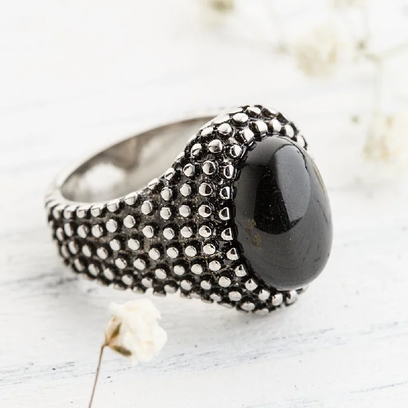 Ladies rings bespoke jewelry picks-Protection Obsidian Gemstone Ring