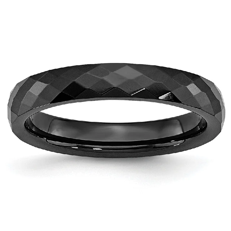 Ladies rings thin stackable rings-4mm Black Ceramic Faceted Standard Fit Band