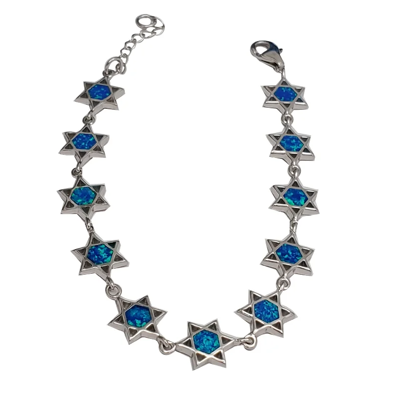 Ladies bracelets stainless steel options-Ladies bracelets stainless steel options-Oval Blue Opal Star of David Bracelet (Silver)