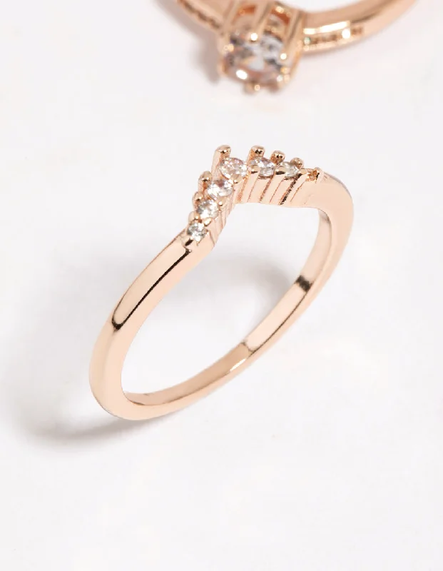 Ladies engagement rings platinum solitaire-Rose Gold Plated Cubic Zirconia Engagement Style Ring Set