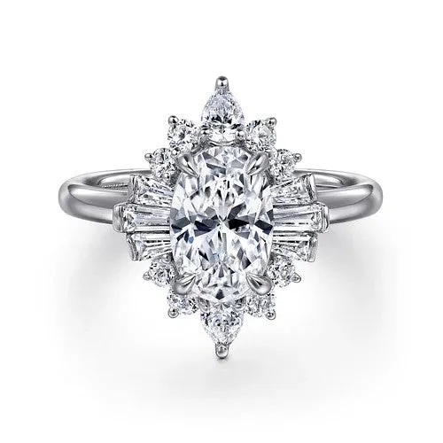 Ladies engagement rings exclusive halo styles-Emarie - 14K White Gold Oval Halo Diamond Engagement Ring (Setting Only)