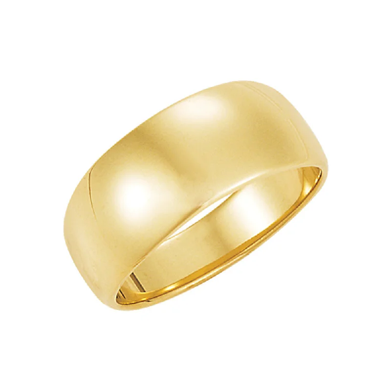 Ladies rings surrealist style designs-8mm Half Round Tapered Wedding Band in 10k Yellow Gold