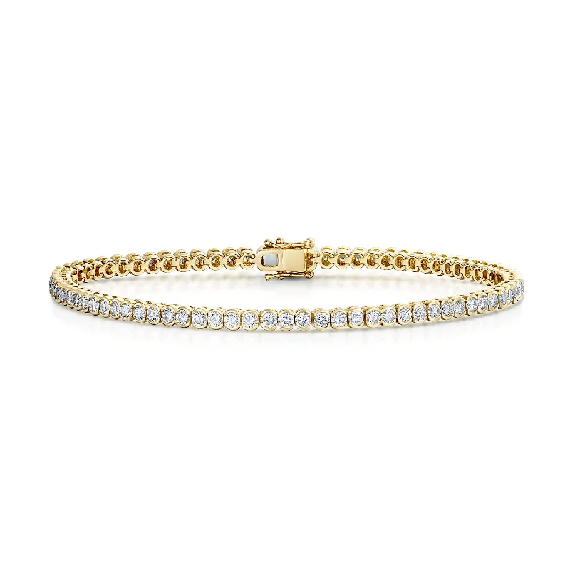 Ladies bracelets red diamond styles-Ladies bracelets red diamond styles-18ct Yellow Gold Round Brilliant Cut Diamond 3.00ct Rub Over Tennis Bracelet