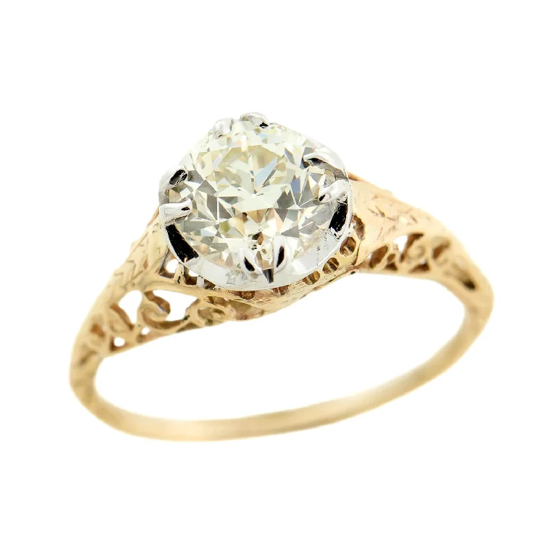 Ladies engagement rings sentimental diamond-Edwardian 14k Mixed Metals Diamond Engagement Ring 1.57ct