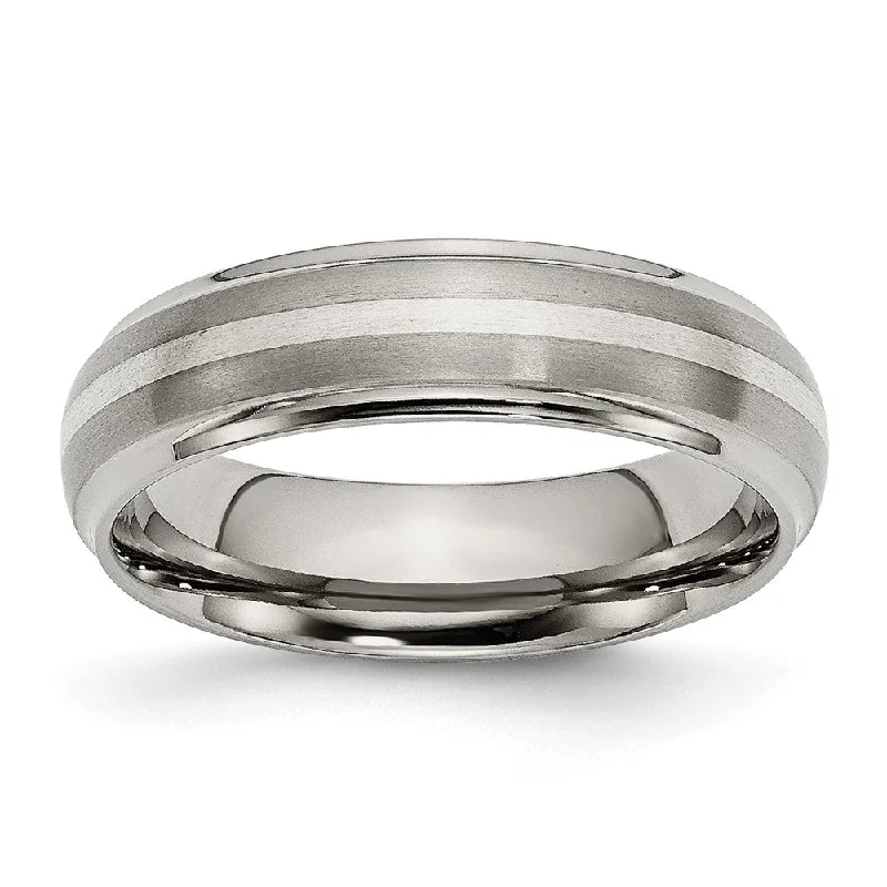 Ladies rings e-commerce store finds-6mm Titanium & Sterling Silver Ridged Edge Standard Fit Band