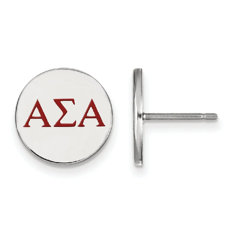 Ladies earrings Mother’s Day treasures-Sterling Silver Alpha Sigma Alpha Enamel Greek Letters Post Earrings