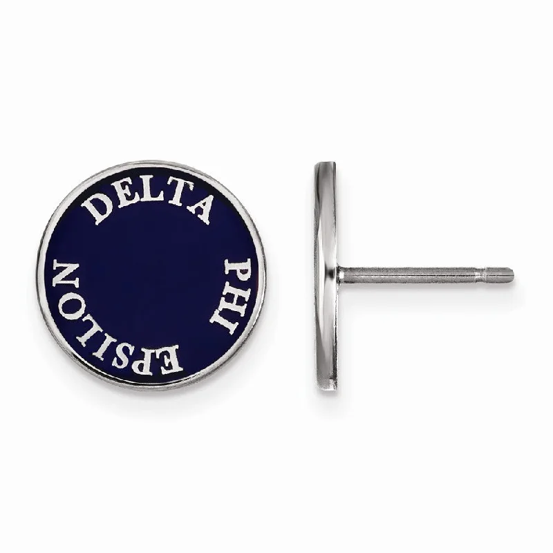 Ladies earrings heavy statement pieces-Sterling Silver Delta Phi Epsilon Enamel Disc Post Earrings