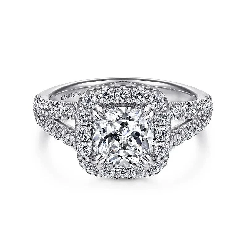 Ladies engagement rings copper solitaires-James - 14K White Gold Cushion Halo Diamond Engagement Ring