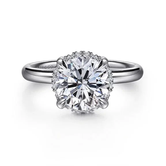 Ladies engagement rings bold solitaires-Symphony - 14K White Gold Round Hidden Halo Diamond Engagement Ring (Setting Only)