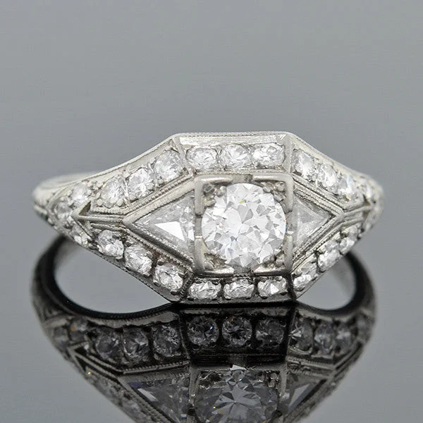 Ladies engagement rings marquise styles-Art Deco Platinum & Diamond Engagement Ring .43ct