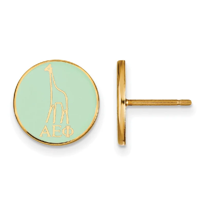 Ladies earrings 2025 style trends-14K Plated Silver Alpha Epsilon Phi Enamel Giraffe Disc Post Earrings