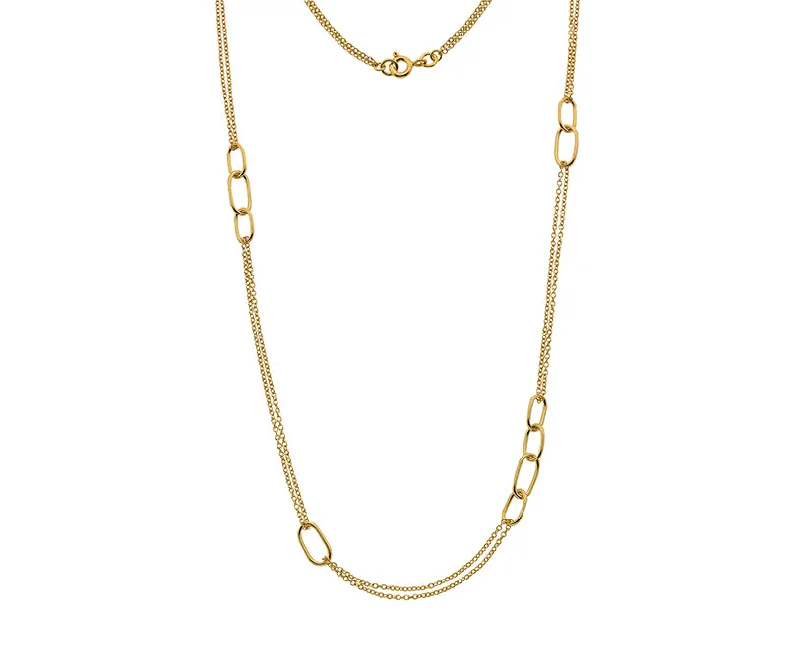 Ladies necklaces cluster pendant styles-9ct Yellow Gold Oblong Station Necklace