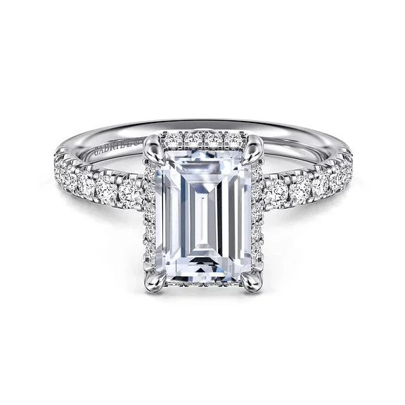 Ladies engagement rings financing plans-Talisa - 14K White Gold Emerald Cut Hidden Halo Diamond Engagement Ring (Setting Only)