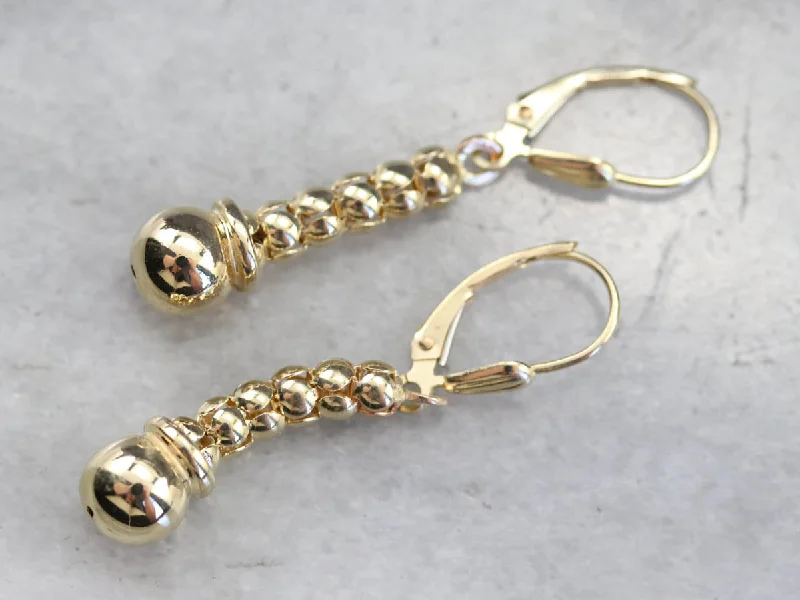 Ladies earrings Chinese symbol styles-Yellow Gold Beaded Drop Earrings