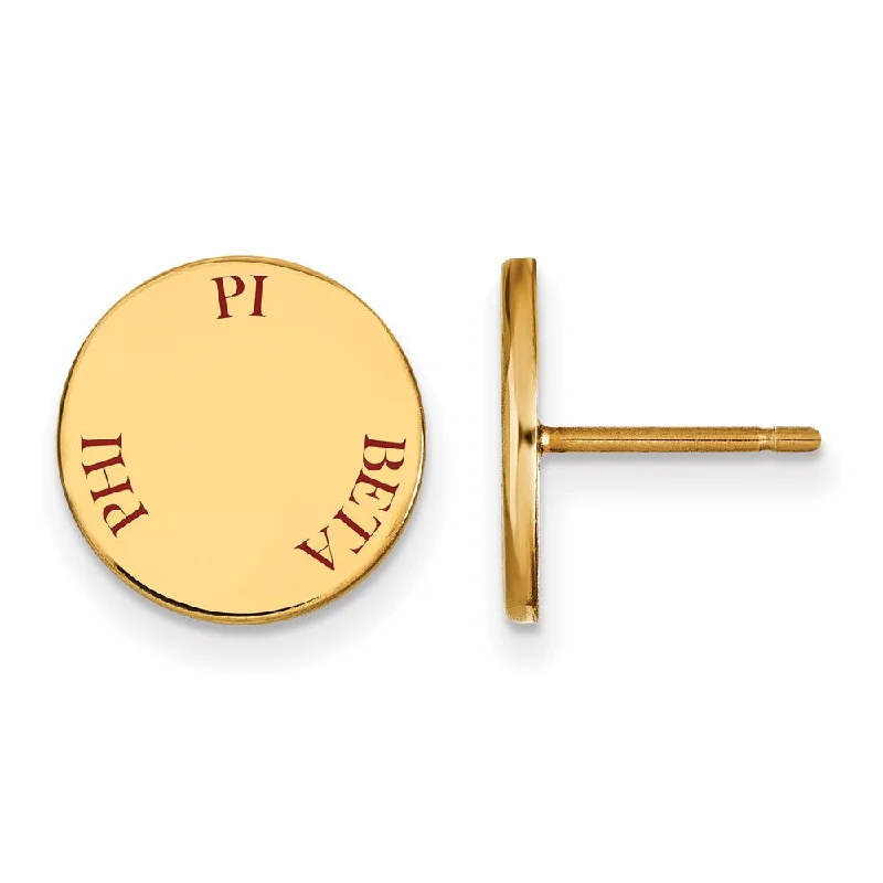 Ladies earrings elegant gold designs-14K Plated Silver Pi Beta Phi Red Enamel Post Earrings