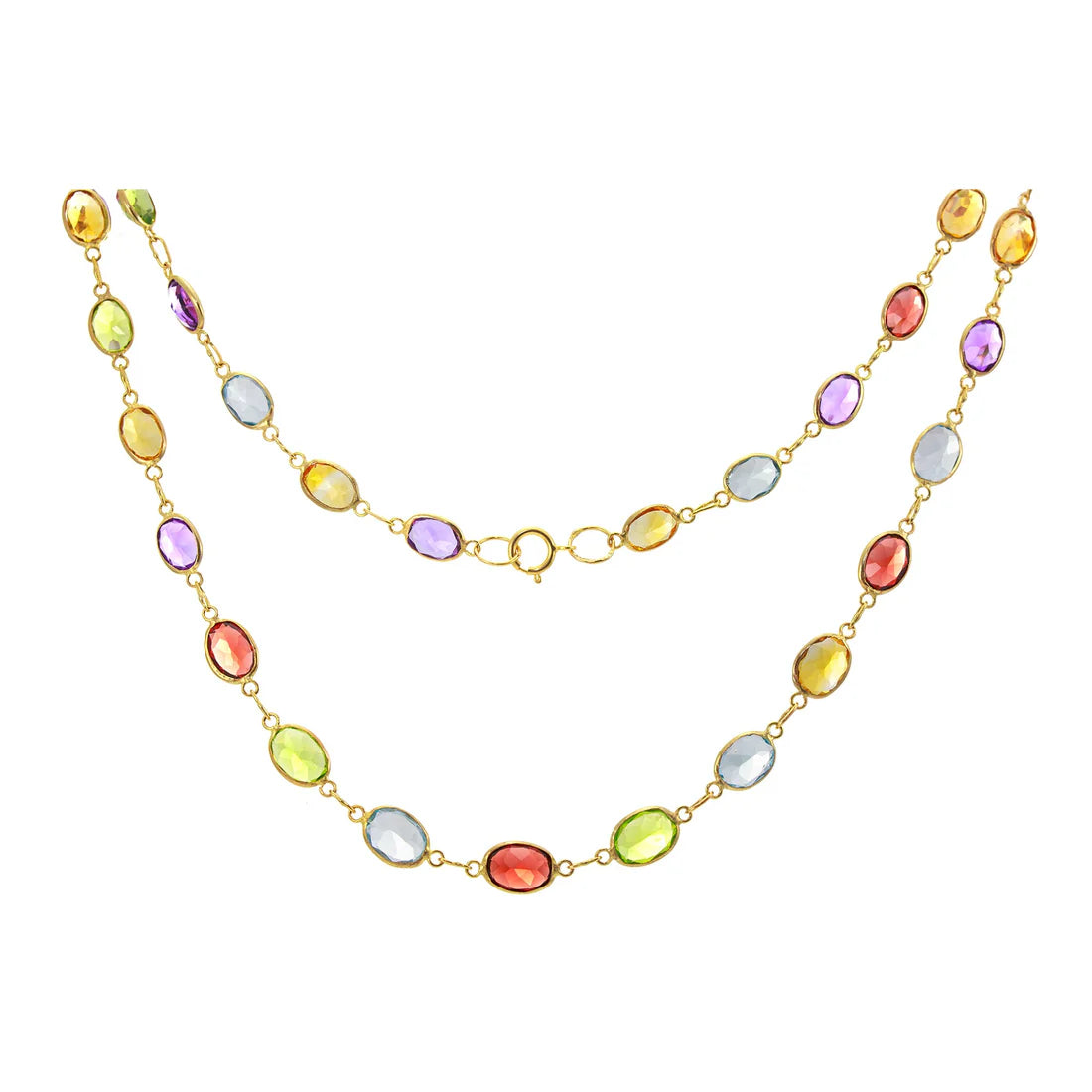 Ladies necklaces heart-shaped pendants-9ct Gold Multi Gemstone Graduated Line Necklace