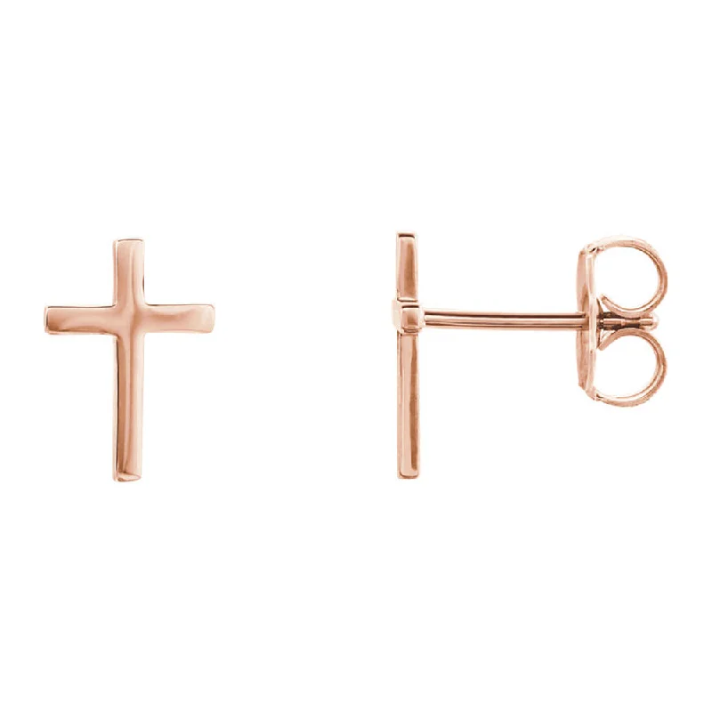 Ladies earrings Native American styles-7 x 10mm (1/4 x 3/8 Inch) 14k Rose Gold Small Cross Stud Earrings