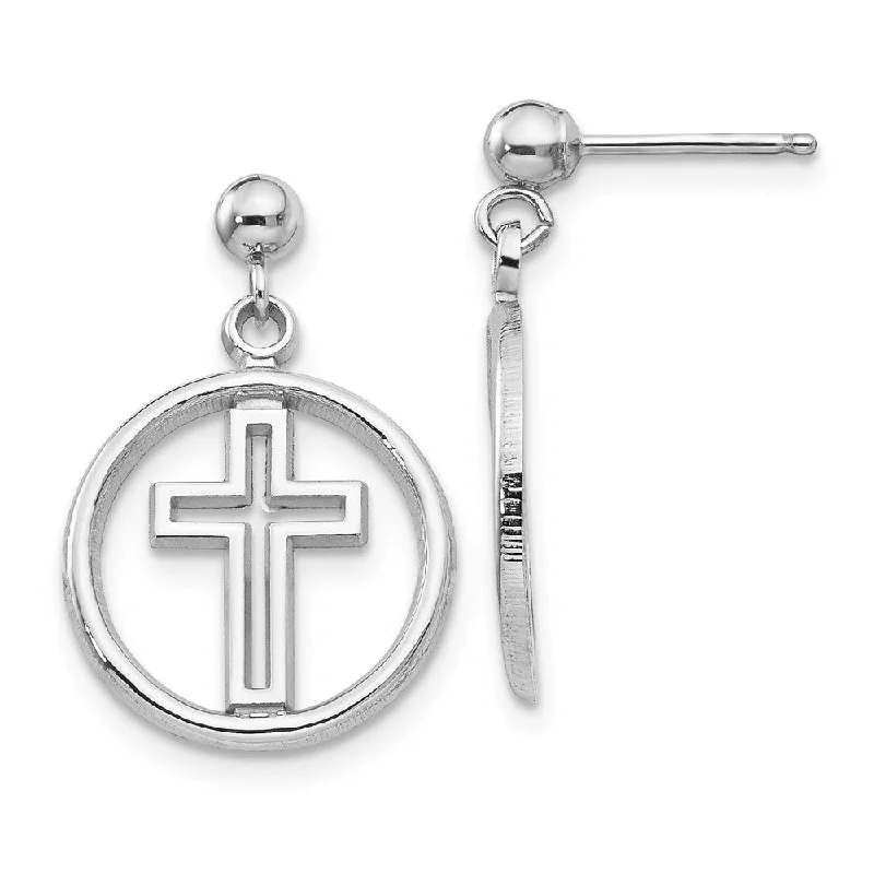 Ladies earrings faceted gem styles-12mm Eternal Life Cross Dangle Post Earrings in 14k White Gold