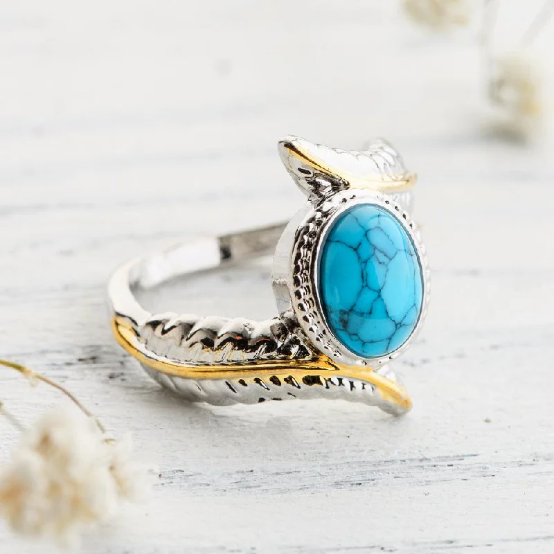 Ladies rings New Year’s Eve rings-Feather Turquoise Crystal Ring