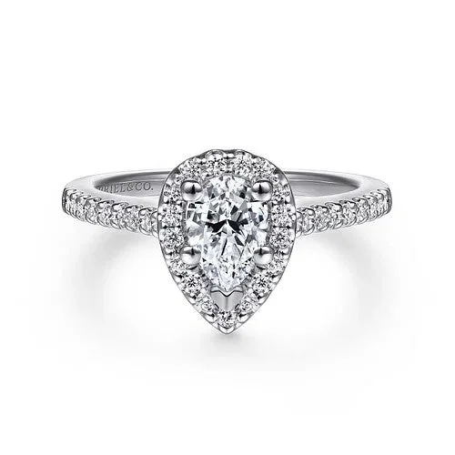 Ladies engagement rings bezel designs-Paige - 14K White Gold Pear Shape Halo Diamond Engagement Ring (Setting Only)